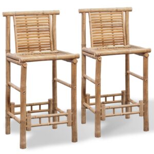 Tropical Bamboo Bar Stools Set of Two with Backrest Weather-Resistant Patio