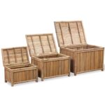 Bamboo Storage Box Set of Three Rustic Tropical Decor Organizers Weather-Resistant