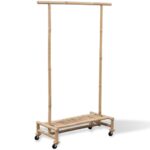 Bamboo Portable Clothes Rack with Shelf Wheels Tropical Flair Durable Storage Organizer