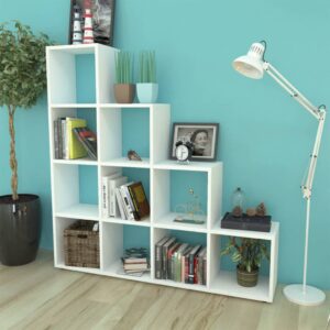 Chic White Staircase Bookcase Display Shelf Modern Storage Organizer Easy Assemble