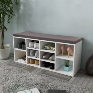 White Shoe Storage Bench with Cushioned Seat - Easy Assembly Spacious Organizer