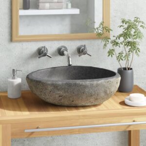 Natural River Stone Oval Wash Basin Polished Bathroom Sink Unique Design