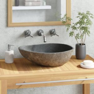 Natural River Stone Oval Wash Basin Polished Bathroom Sink Unique Design