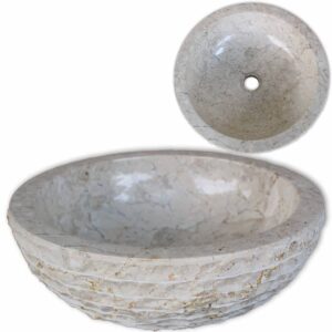 Round Cream Marble Wash Basin Elegant Rustic Bathroom Sink Polished Interior