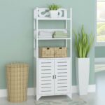 Elegant White Wooden Bathroom Cabinet Floor Standing Storage Organizer Shelves