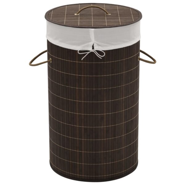 Eco-Friendly Bamboo Laundry Hamper Round Dark Brown with Removable Liner