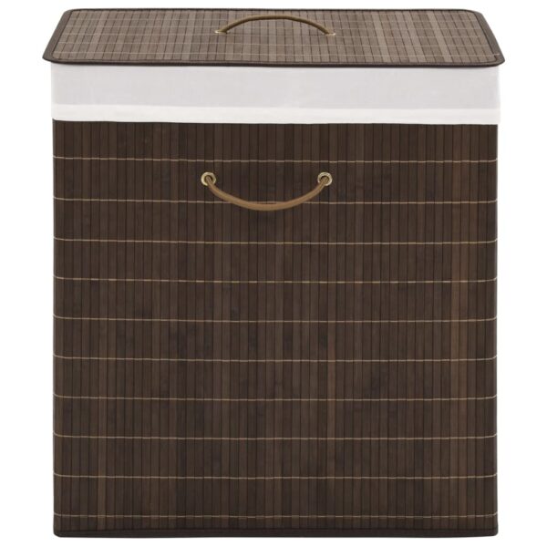 Bamboo Laundry Hamper Rectangular Dark Brown Portable with Removable Liner