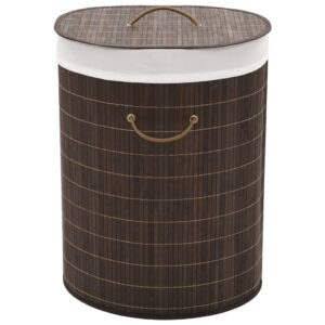 Eco-Friendly Bamboo Laundry Hamper Oval Dark Brown with Removable Liner