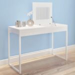 Elegant White Vanity Table with Flip-Up Mirror and Spacious Storage Compartments