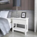 Chic White Wood Bedside Cabinet Nightstand Storage Organizer with Drawer