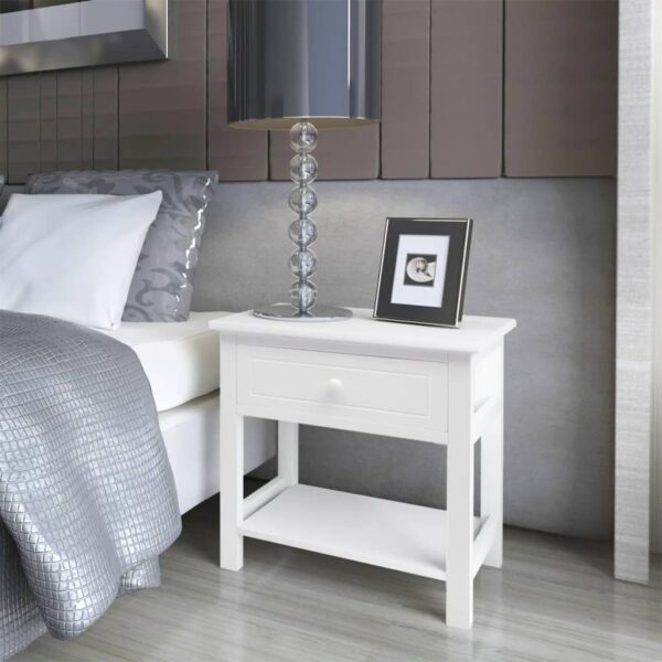 Chic White Wood Bedside Cabinet Nightstand Storage Organizer with Drawer