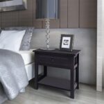 Chic Black Wood Bedside Cabinet Nightstand Storage Organizer with Drawer