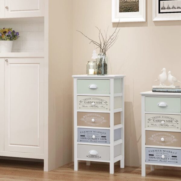 Chic French Country  Wooden Storage Cabinet with 5 Drawers Rustic Charm