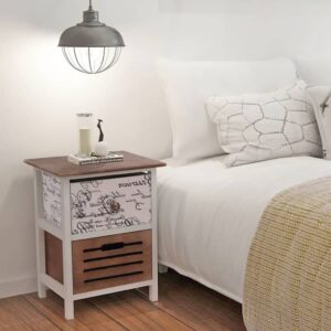 Rustic Charm Wooden Bedside Cabinets Pair Country  Nightstands Storage