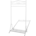 Elegant White Steel Garment Rack with Shelf for Clothing Storage and Display