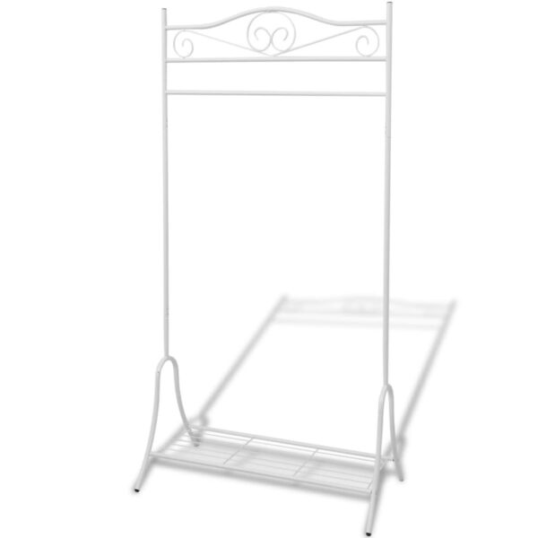 Elegant White Steel Garment Rack with Shelf for Clothing Storage and Display