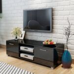 High-Gloss Black Modern TV Stand Entertainment Center Media Console Storage Cabinet