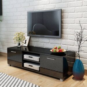 High-Gloss Black Modern TV Stand Entertainment Center Media Console Storage Cabinet