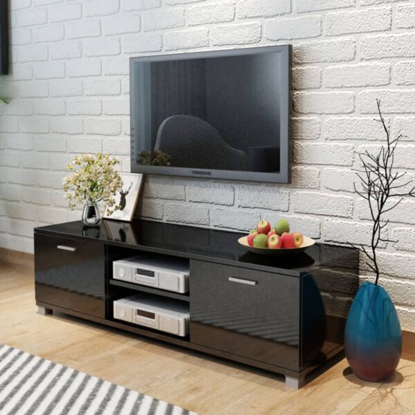 High-Gloss Black Modern TV Stand Entertainment Center Storage Organizer Cabinet