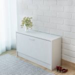 White Shoe Storage Bench Entryway Organizer Comfort Seating MDF Wood Cabinet