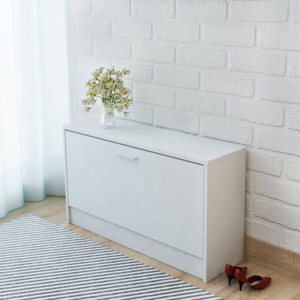 White Shoe Storage Bench Entryway Organizer Comfort Seating MDF Wood Cabinet