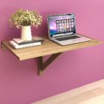 Wall Mounted Folding Table Space-Saving Oak Finish Engineered Wood Triangle Support