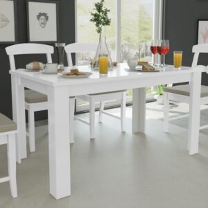 Elegant White Dining Table Contemporary Engineered Wood Sturdy Kitchen Furniture