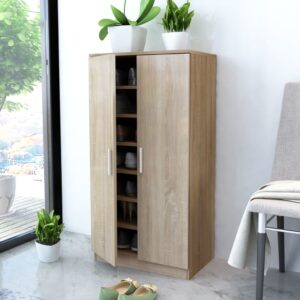 Stylish Oak Shoe Storage Cabinet with 7 Shelves Modern Organizer for Home Decor