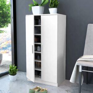 Modern White Shoe Storage Cabinet with 7 Shelves Spacious Organizer Elegant Design