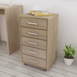 Stylish Oak Finish Mobile Office Storage Cabinet with 5 Drawers and Wheels