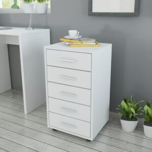 Modern White Office Storage Cabinet with Wheels and Aluminium Handles