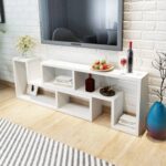 Modern White L-Shaped TV Stand Media Console Storage Organizer Versatile Shelves