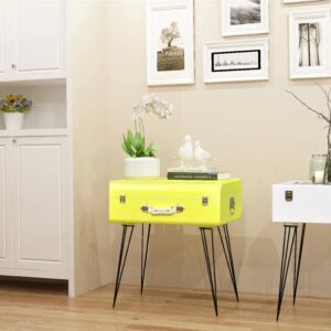 Vintage Suitcase  Yellow Side Cabinet Retro Telephone Stand MDF Steel Legs