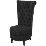 Contemporary High Back Lounge Chair Black Fabric Upholstered Wooden Frame