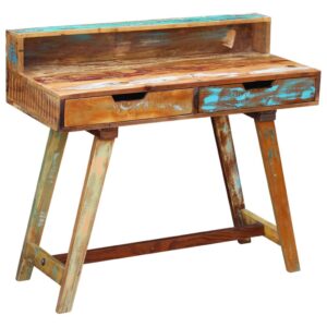 Vintage Solid Reclaimed Wood Desk Handmade Multicolor Polished Home Office Table