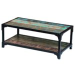 Vintage Solid Reclaimed Wood Coffee Table Handmade Rustic Steel Frame Storage