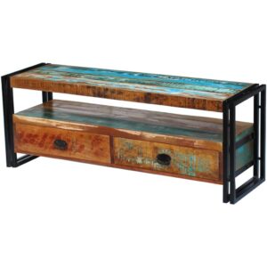 Vintage Solid Reclaimed Wood TV Stand Cabinet Handmade Multicolor Storage Shelf