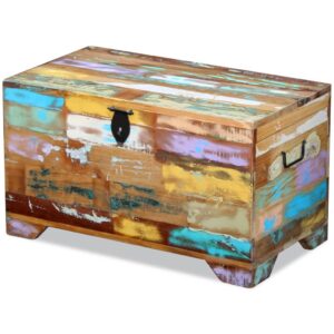 Vintage Solid Reclaimed Wood Storage Chest Handmade Multicolour Side Table