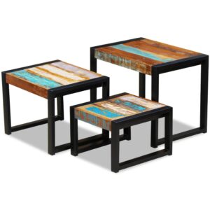 Vintage  Solid Reclaimed Wood Nesting Tables Set of 3 Handmade Retro Decor