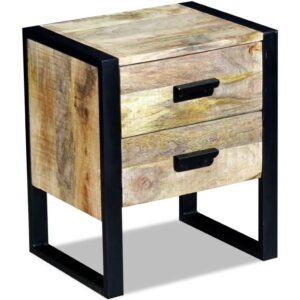 Solid Mango Wood Industrial  Side Table Handmade with Storage Drawers