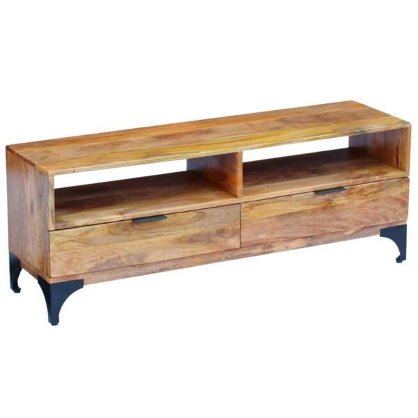 Handcrafted Mango Wood TV Stand Media Console with Storage Drawers and Shelves