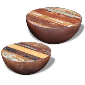 Unique Bowl Shaped Coffee Table Set Solid Reclaimed Wood Multicolour Retro Chic