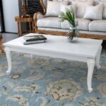 Elegant High Gloss White Coffee Table Classic Design Rectangular Living Room