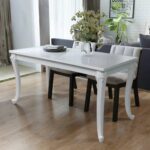 High Gloss White Rectangular Dining Table Sleek Design Lightweight Easy Clean