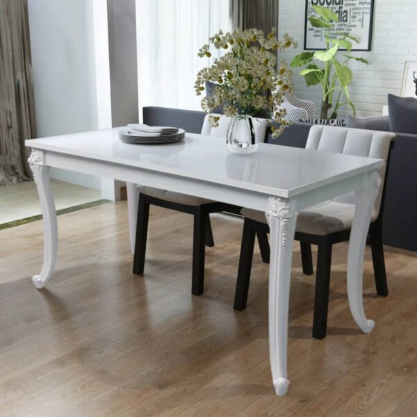 High Gloss White Rectangular Dining Table Sleek Design Lightweight Easy Clean