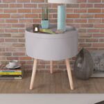 Chic Grey Round Side Table with Detachable Serving Tray and Storage Space