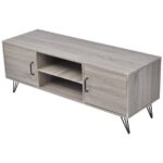 Modern Grey TV Stand Media Console with Storage Shelves and Cable Management