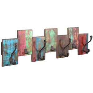 Vintage Solid Reclaimed Wood Wall Mounted Coat Rack Multicolour Handmade Hooks