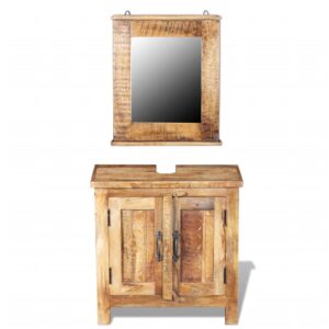 Antique  Solid Mango Wood Vanity Cabinet with Matching Mirror Set