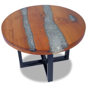 Rustic Charm Handmade Teak Resin Coffee Table Round Solid Mango Base Multicolor